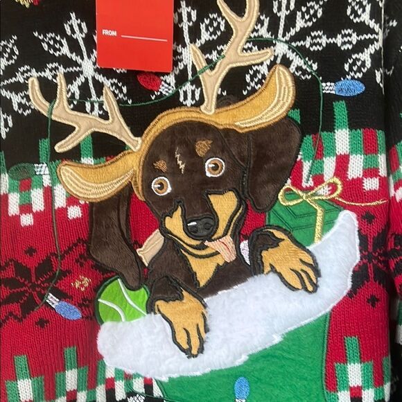 Festive Dog Christmas Sweater - Black, Red, Green Size S NWT long sleeve - Picture 3 of 7